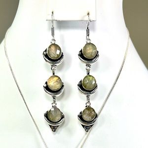 Labradorite 925 Faceted Long Dangle Earrings